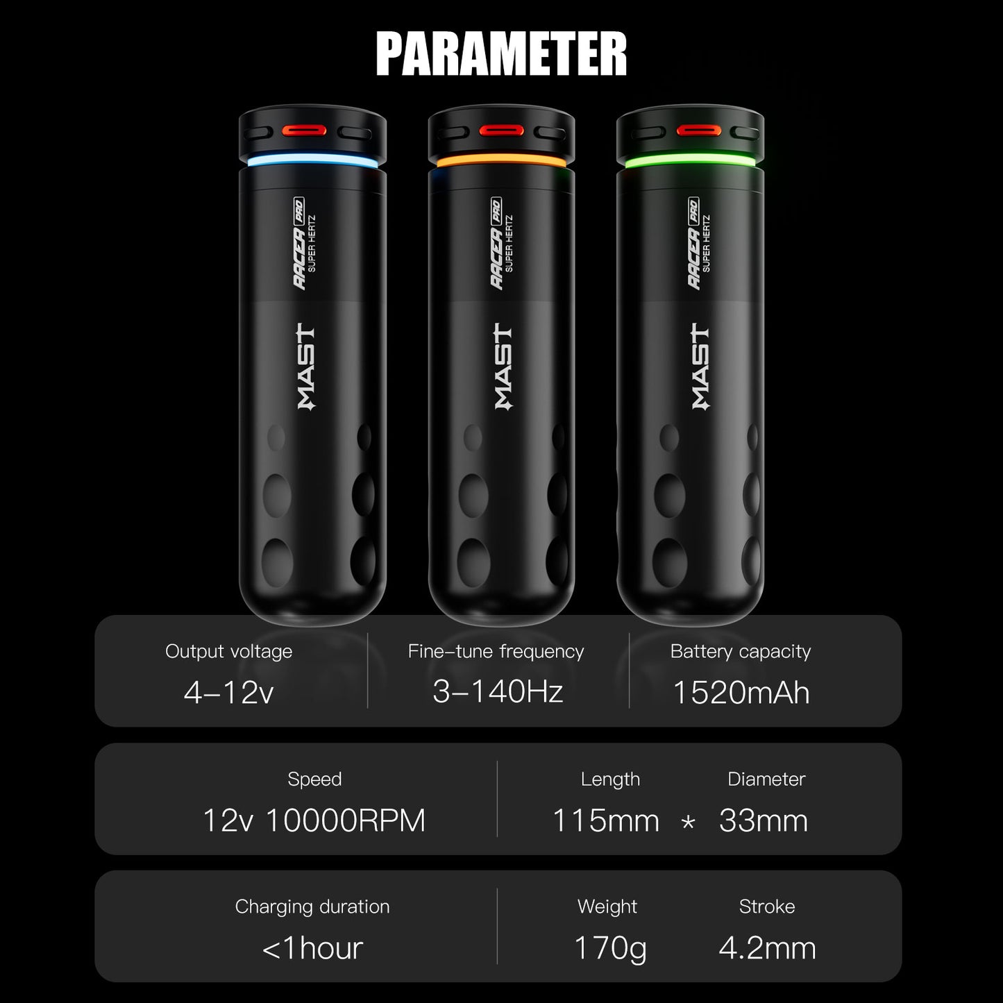 Mast Racer PRO Wireless Tattoo Pen Machine with 4.2mm Stroke