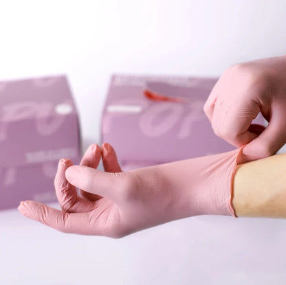 Popu Permanent Make Up Pink Nitrile Gloves