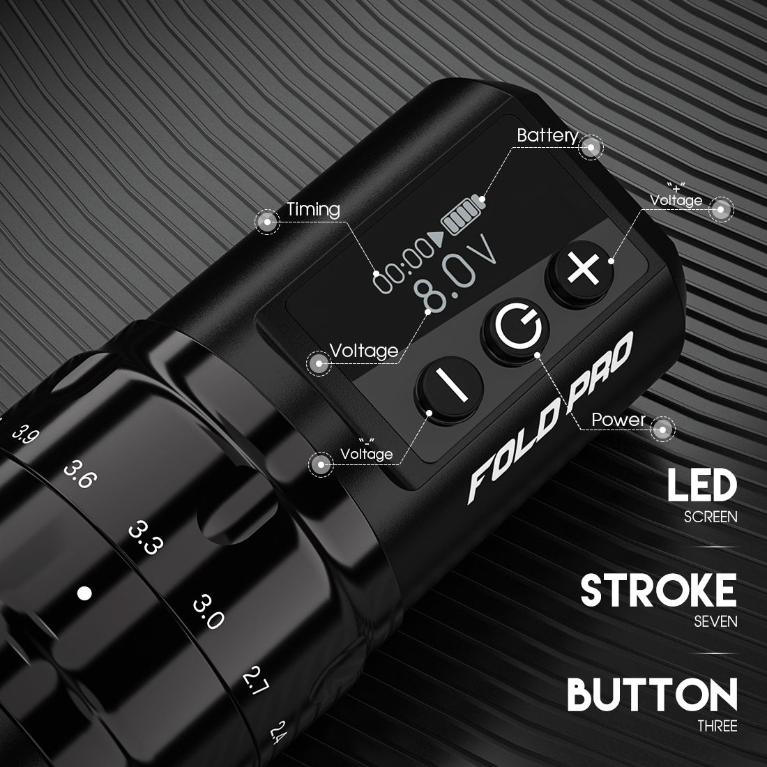 Dragonhawk Wireless Tattoo Pen Machine with 7 Stroke Length With 2 Batteries | Fold Pro